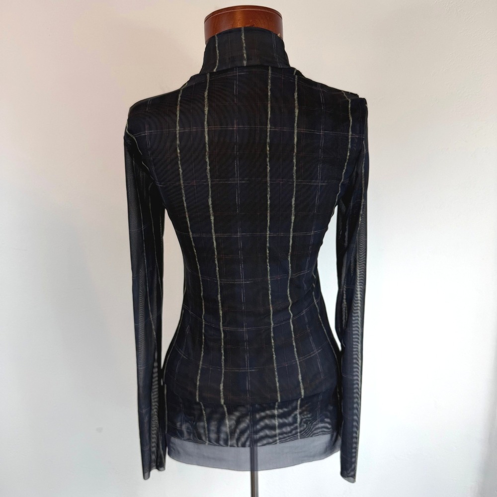 Baum Und Pferdgarten Jodi Plaid Mesh Top Mock Neck Sheer Long Sleeve Scandi S - Picture 7 of 15